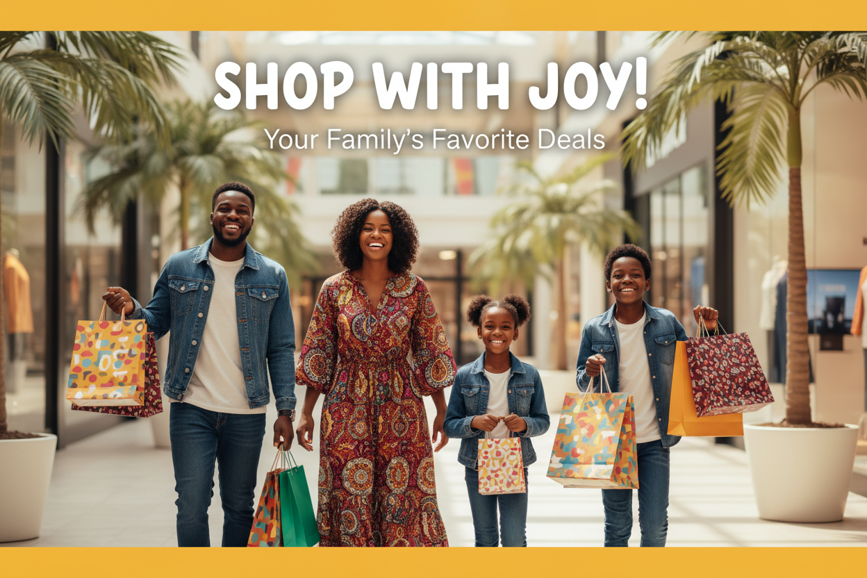 Bannière famille africaine shopping