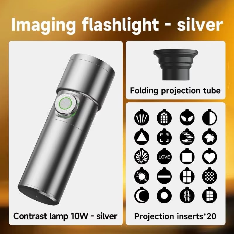 Lampe torche imagerie LED 10W argentée avec inserts de projection